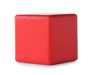 Photo of Red wooden toy cube isolated on white