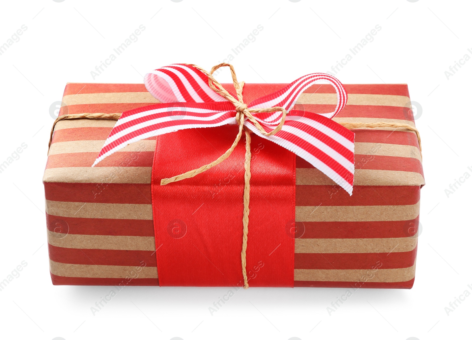 Photo of Christmas gift box decorated with bow isolated on white