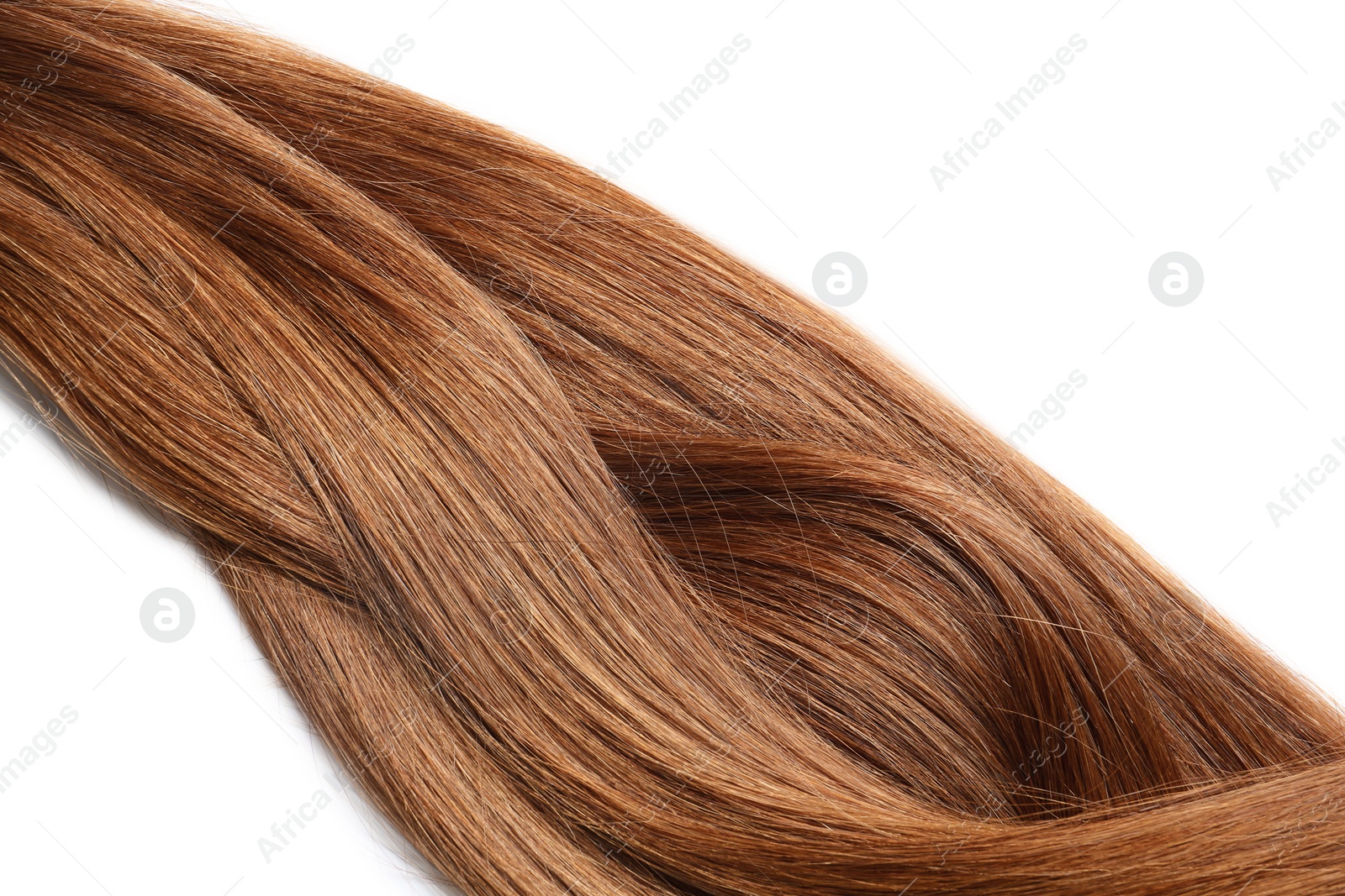 Photo of Locks of healthy red hair on white background