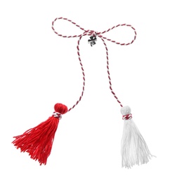 Photo of Traditional martisor on white background. Beginning of spring celebration