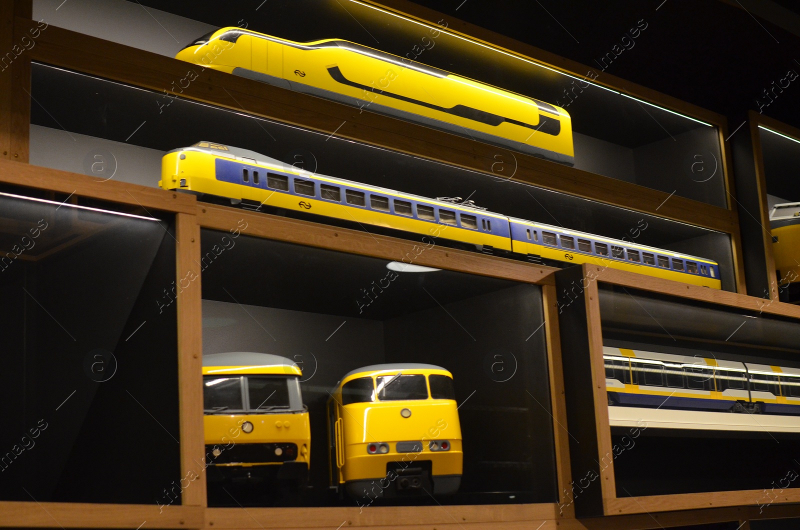 Photo of Utrecht, Netherlands - July 23, 2022: Models of different old trains on display in Spoorwegmuseum