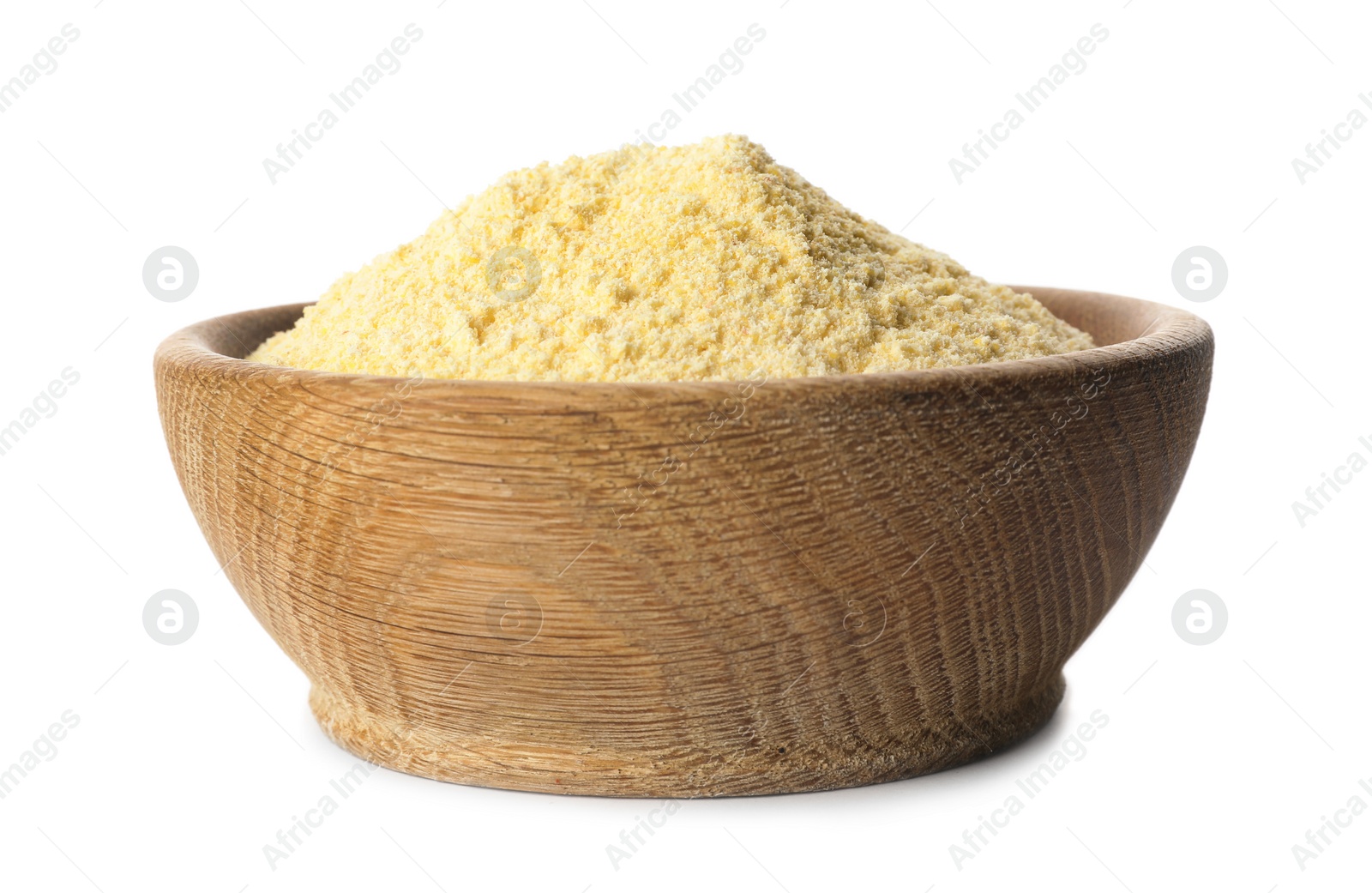 Photo of Bowl of corn flour isolated on white