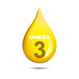 Golden Omega 3 oil drop isolated on white