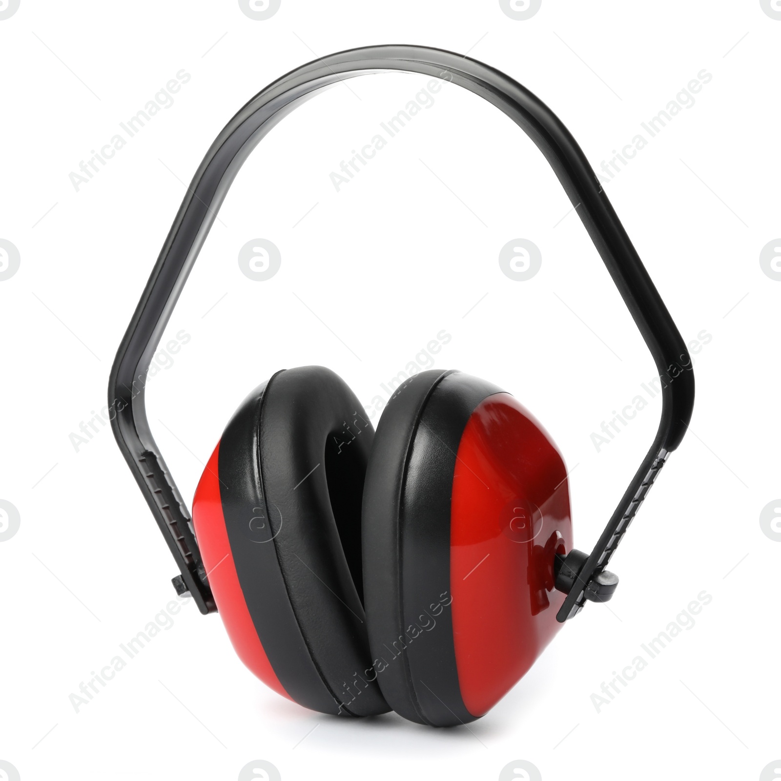 Photo of Protective headphones on white background. Construction tool