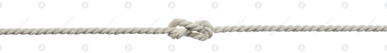 Image of Durable cotton rope with knot on white background