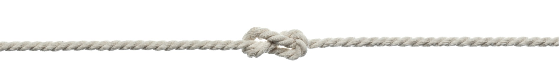 Image of Durable cotton rope with knot on white background