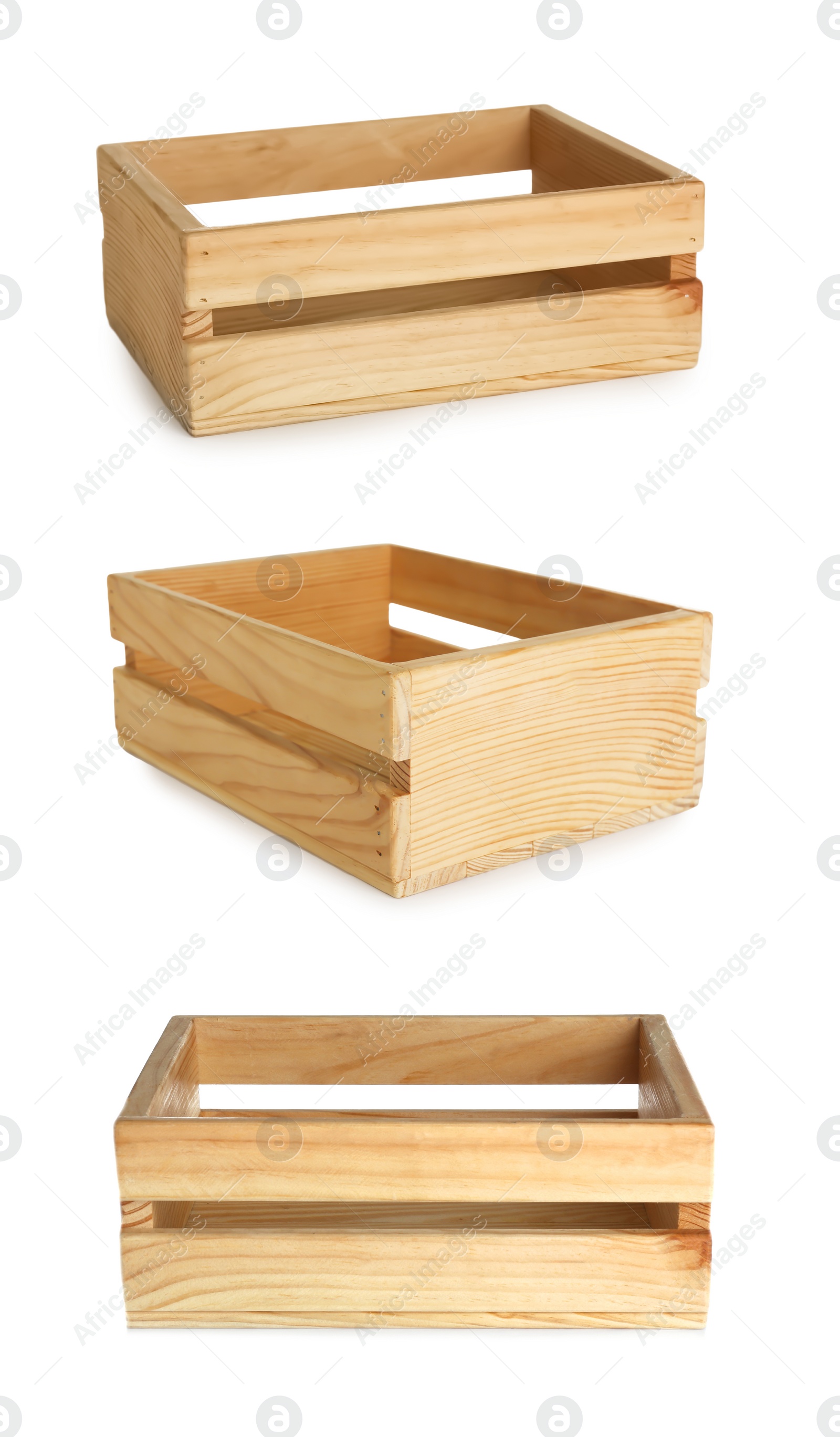 Image of Set of wooden crates on white background