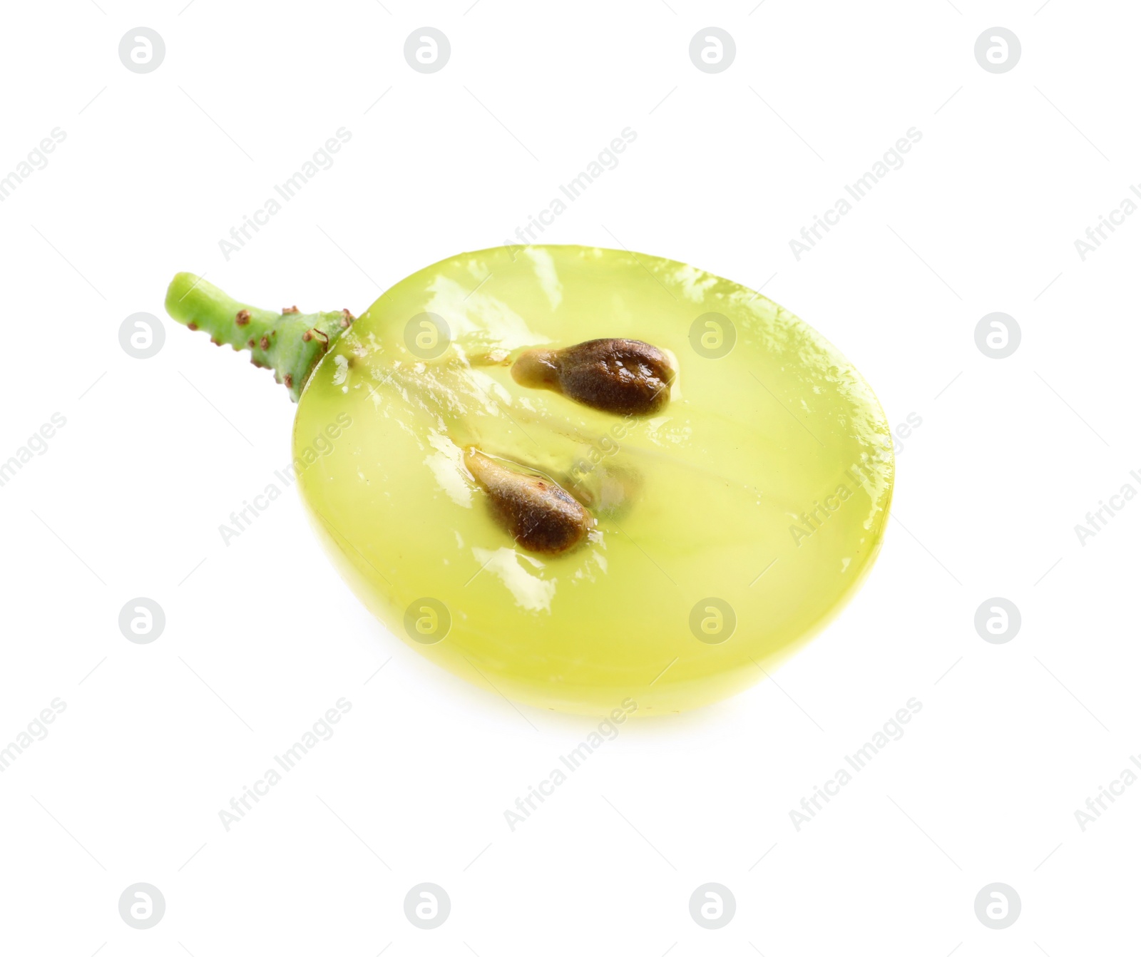 Photo of Cut fresh ripe juicy green grape on white background
