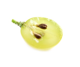 Photo of Cut fresh ripe juicy green grape on white background