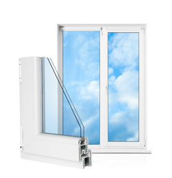 Window and sample of profile on white background