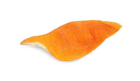 Photo of Dry orange peel isolated on white, top view