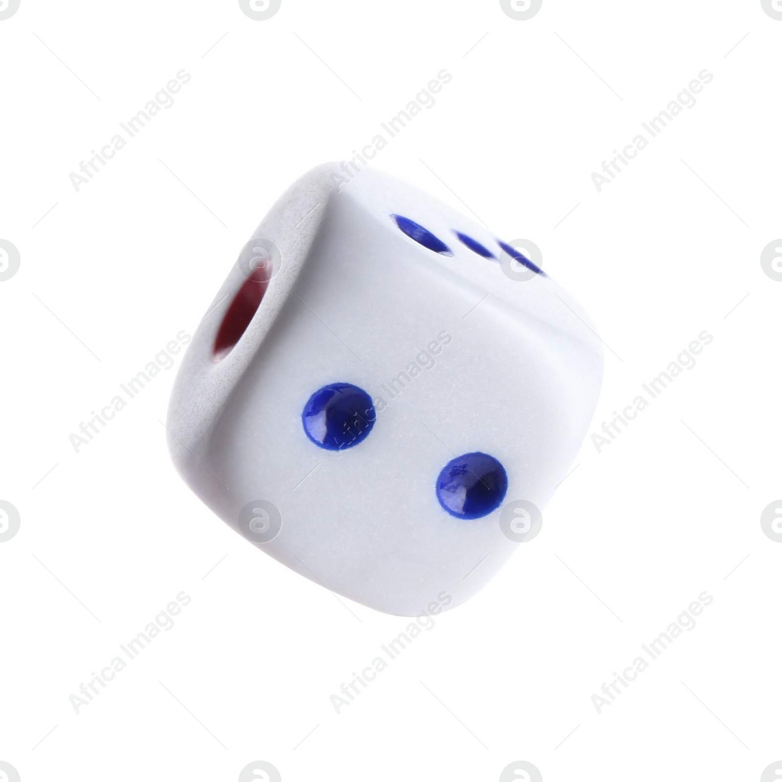 Photo of One plastic game dice isolated on white