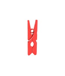 Bright red wooden clothespin isolated on white