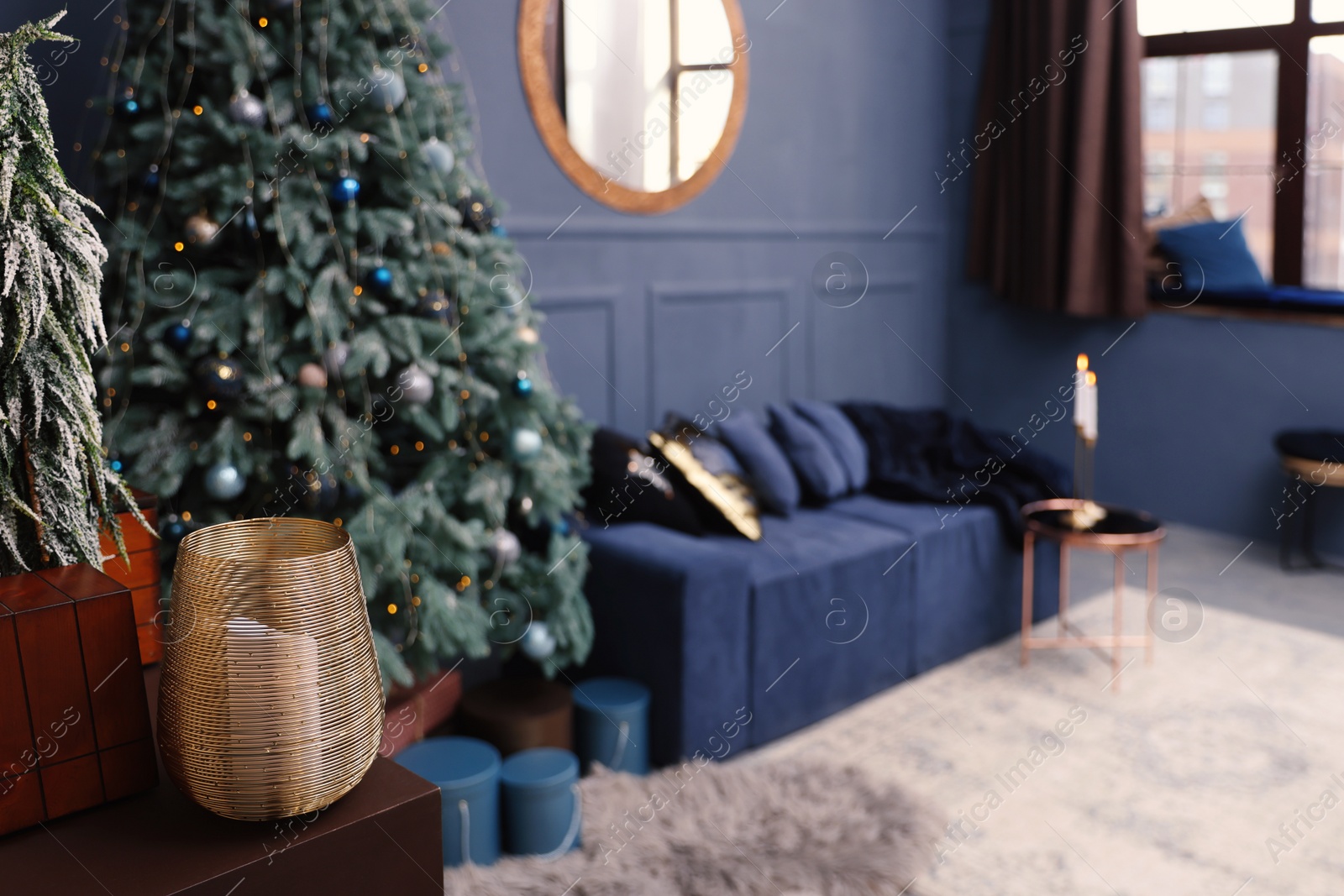 Photo of Living room interior with Christmas tree and festive decor