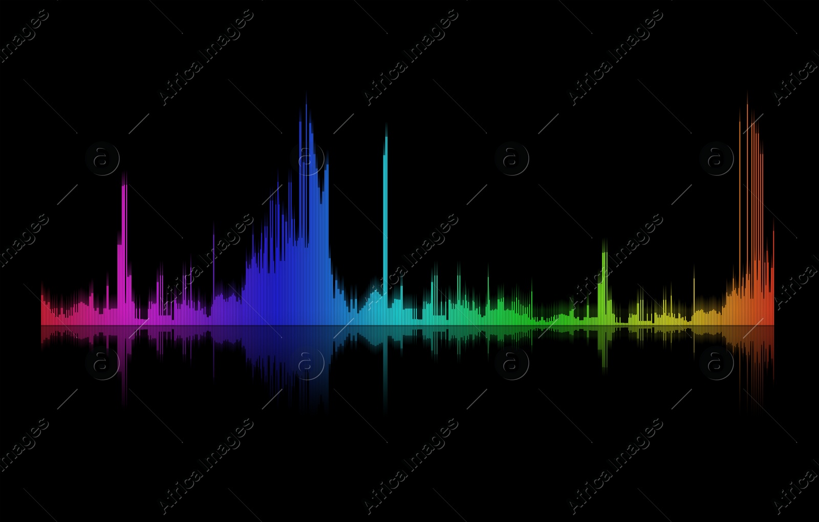 Image of Illustration of dynamic sound wave on black background