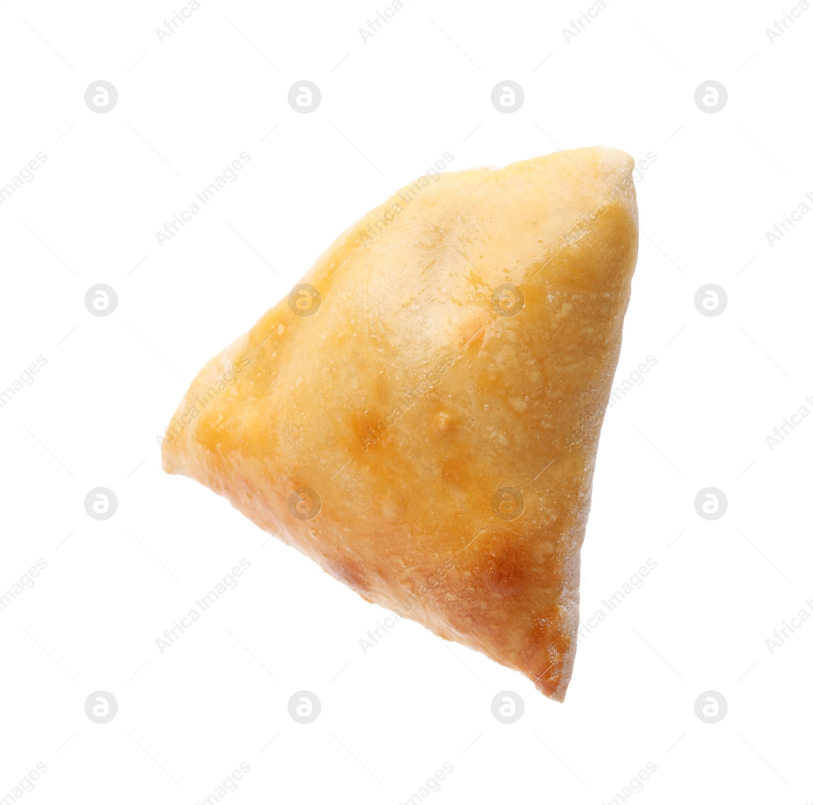 Photo of One delicious samosa isolated on white. Homemade pastry