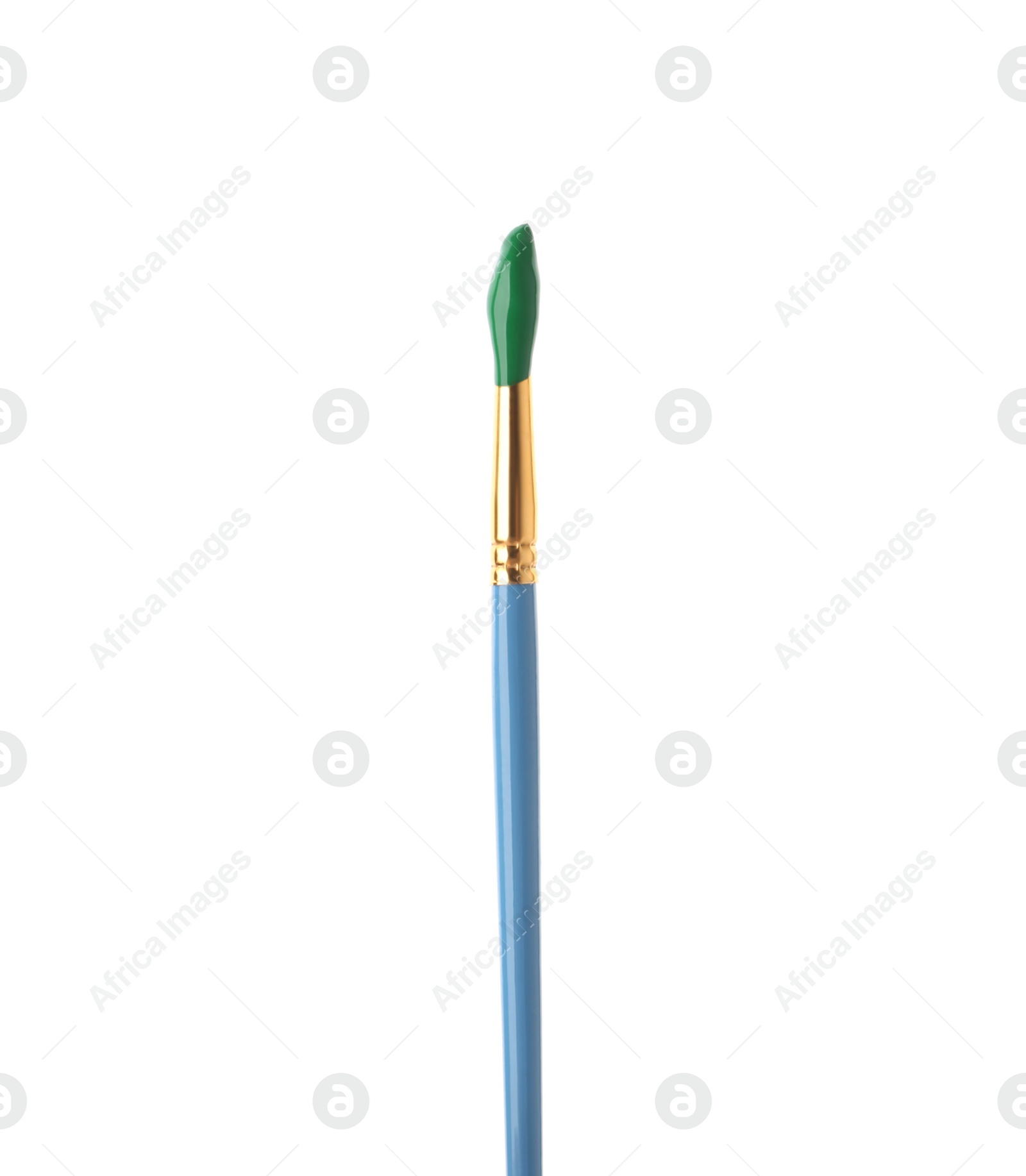 Photo of Brush with green paint isolated on white