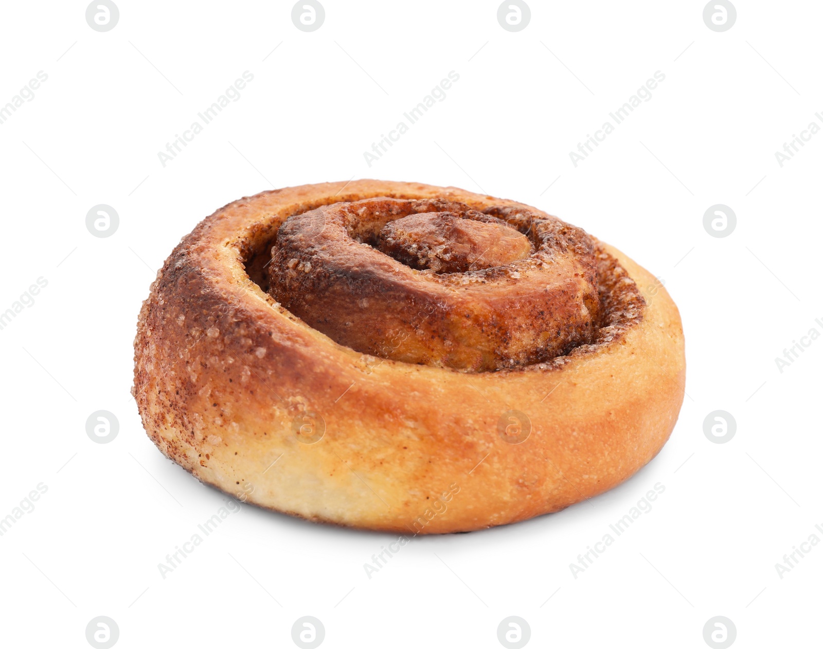 Photo of One tasty cinnamon roll isolated on white