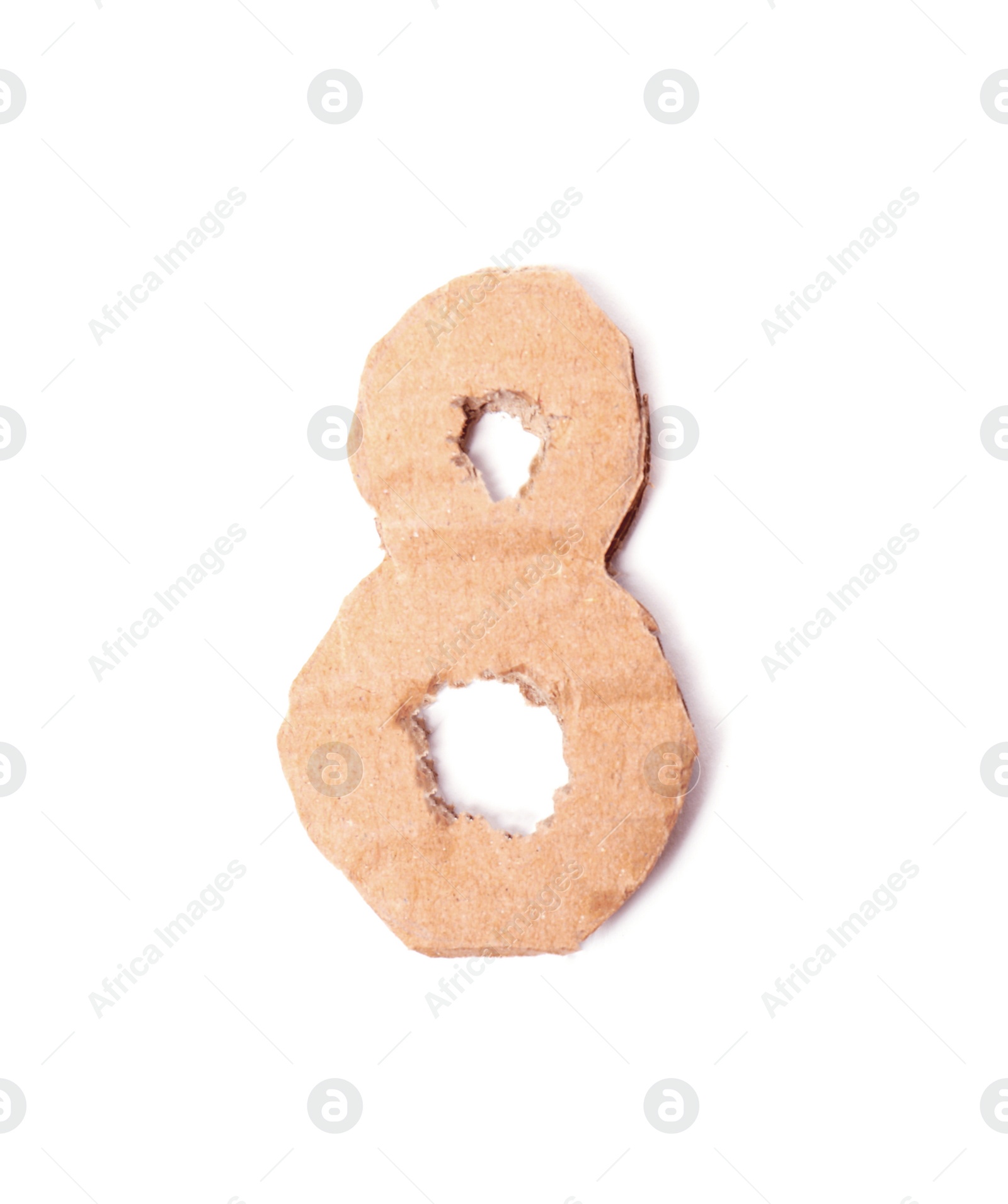 Photo of Number 8 made of brown cardboard on white background