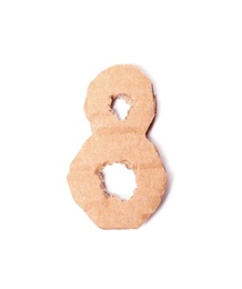 Number 8 made of brown cardboard on white background