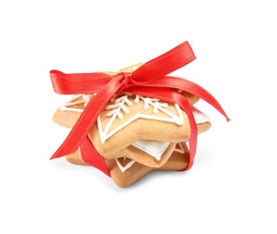 Photo of Tasty homemade Christmas cookies on white background