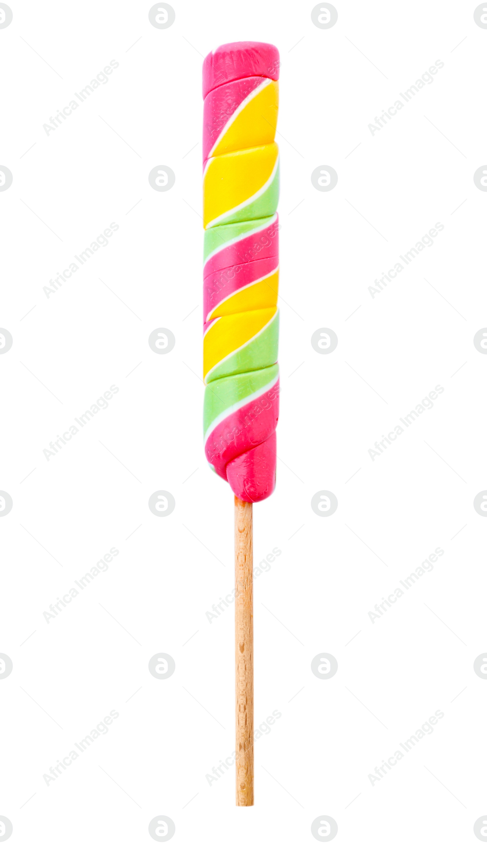 Photo of Tasty colorful fruit flavored candy on white background