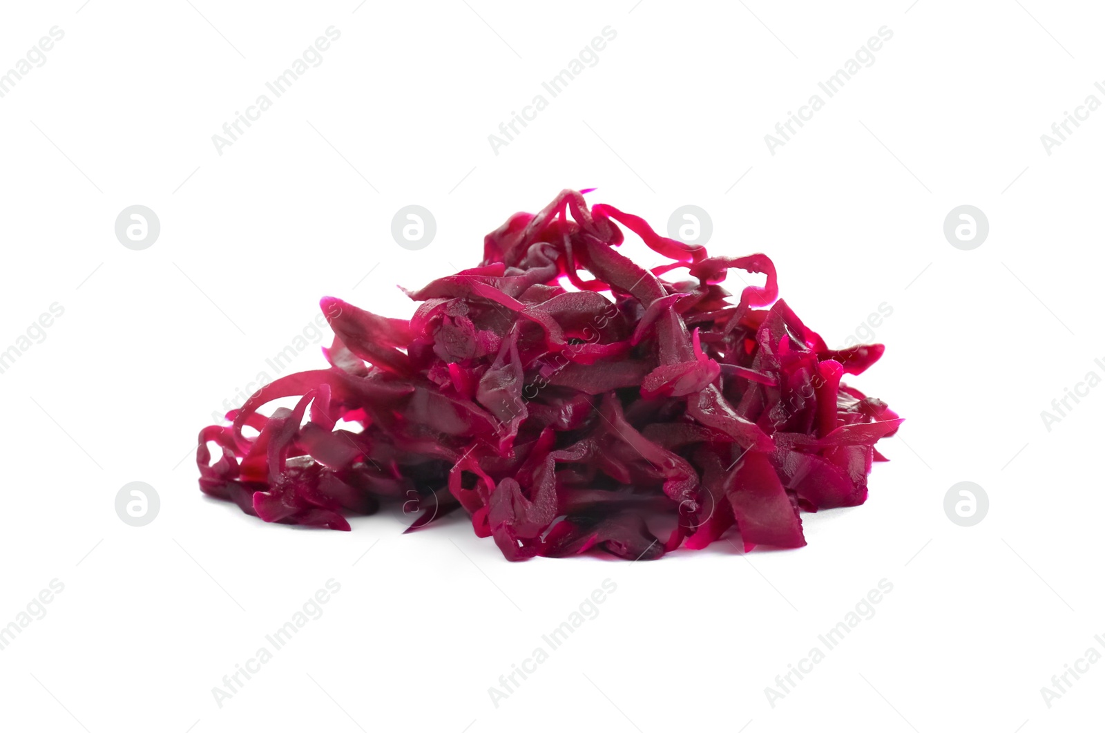 Photo of Tasty red cabbage sauerkraut isolated on white