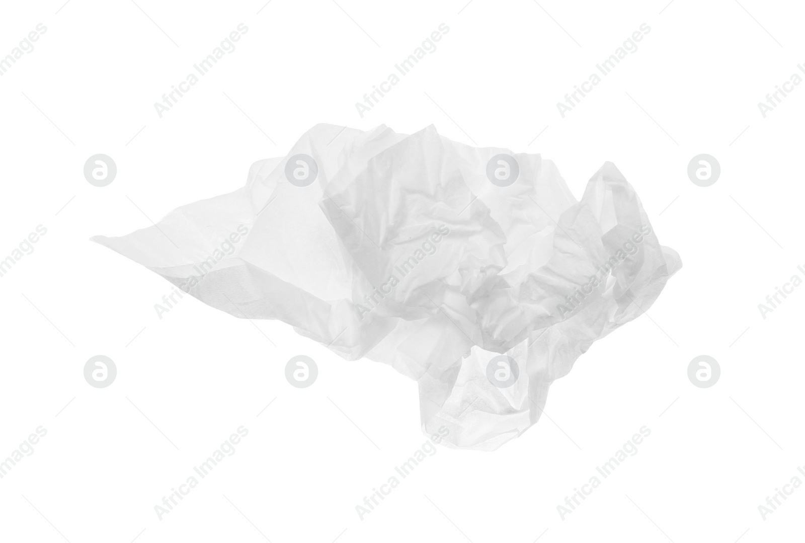 Photo of Used crumpled paper tissue isolated on white, top view