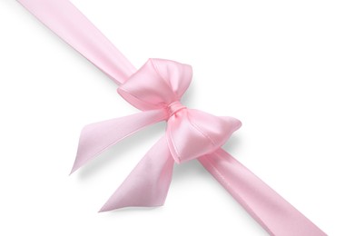 Pink satin ribbon with bow isolated on white