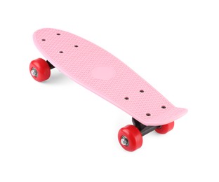Photo of Pink skateboard isolated on white. Sports equipment