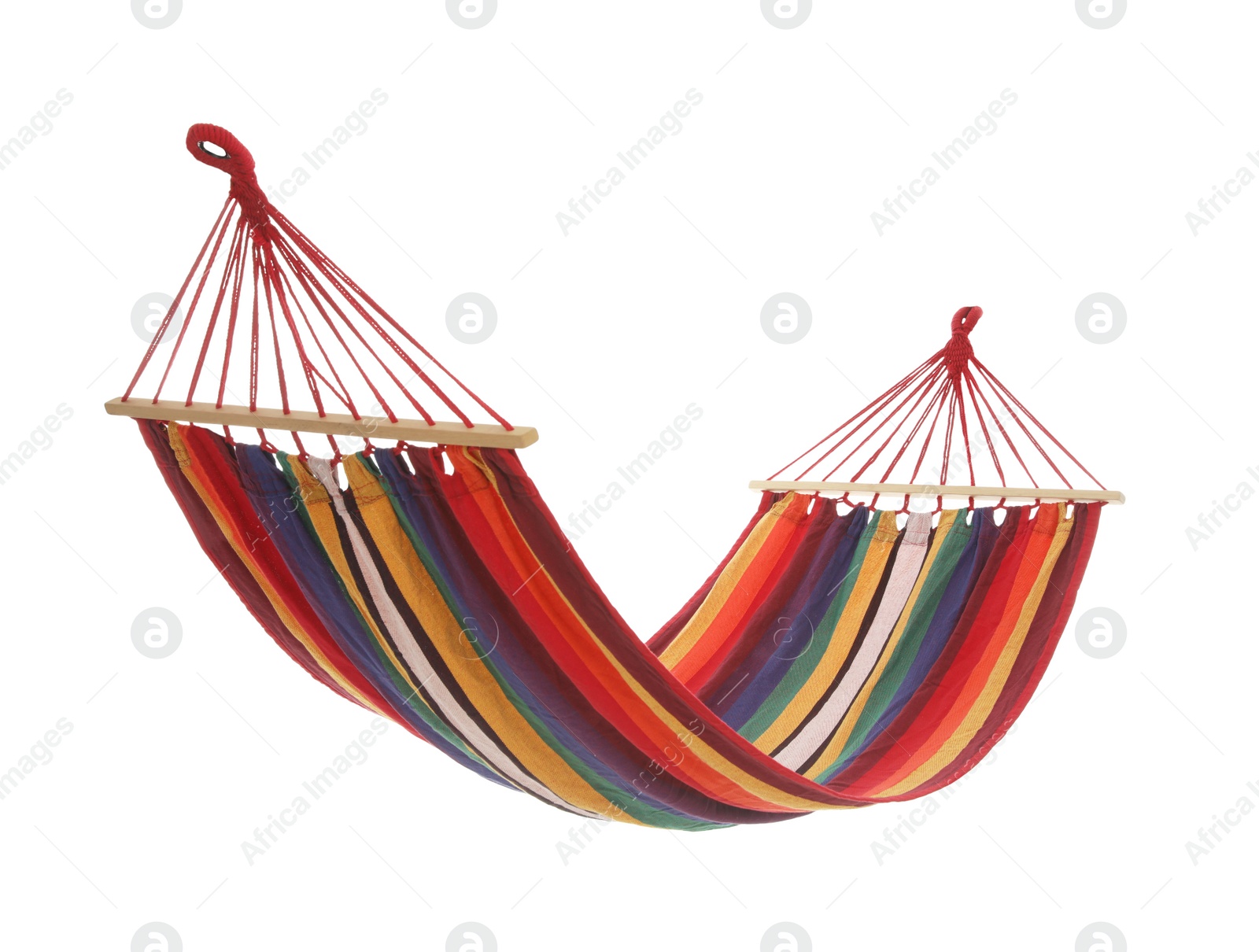 Photo of Empty comfortable bright hammock isolated on white