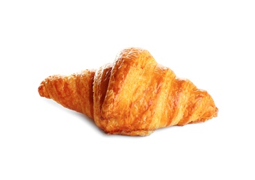 Photo of Fresh tasty croissant on white background. French pastry