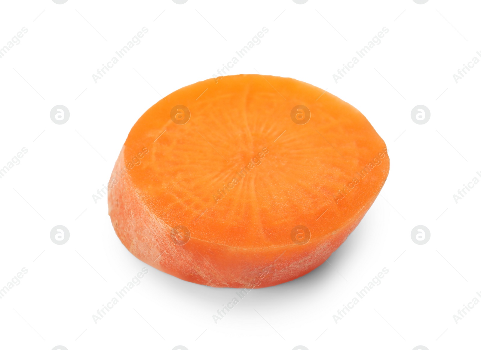 Photo of Slice of ripe carrot on white background