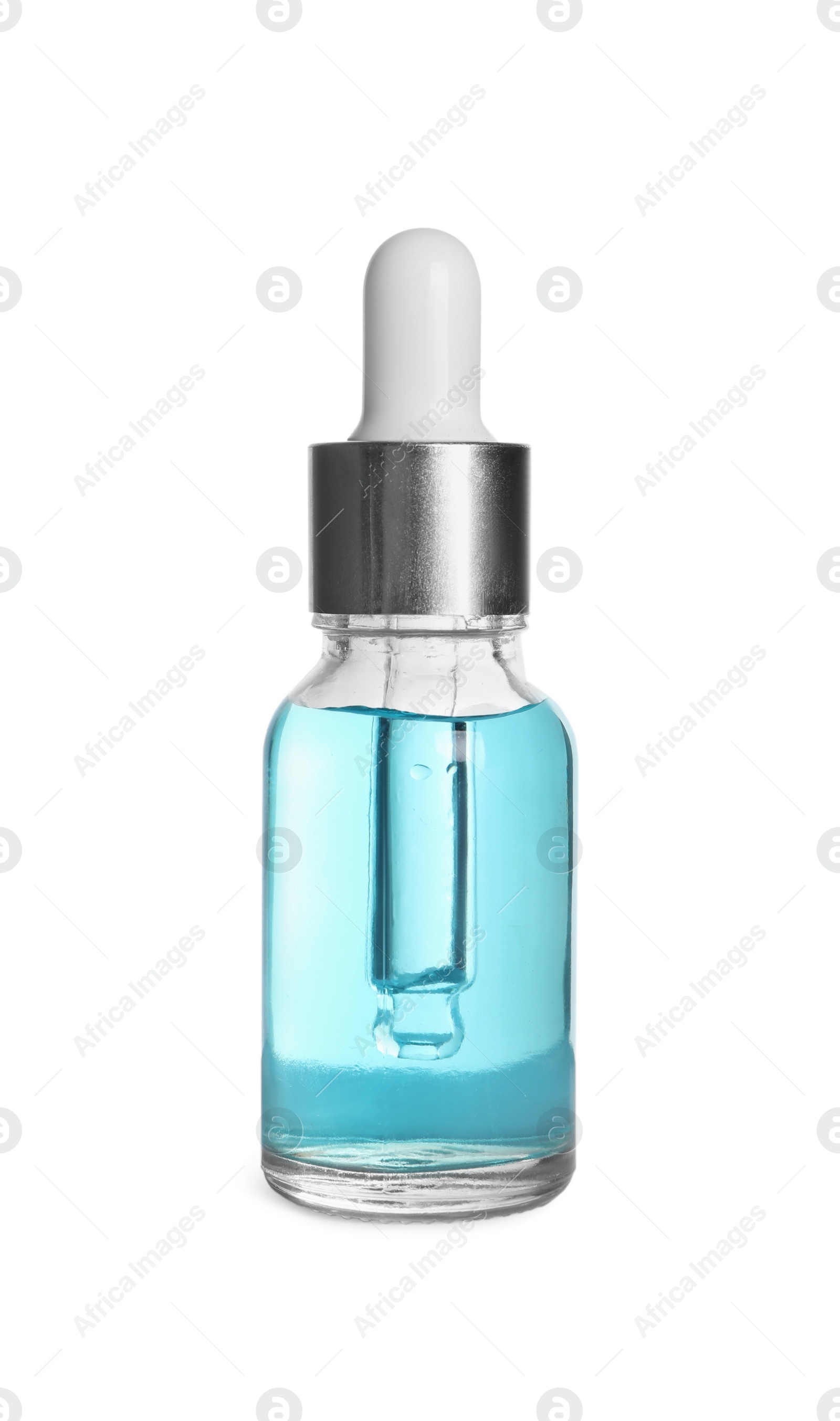 Photo of One bottle of cosmetic serum isolated on white