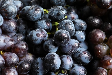 Photo of Bunch of fresh ripe juicy grapes as background, closeup