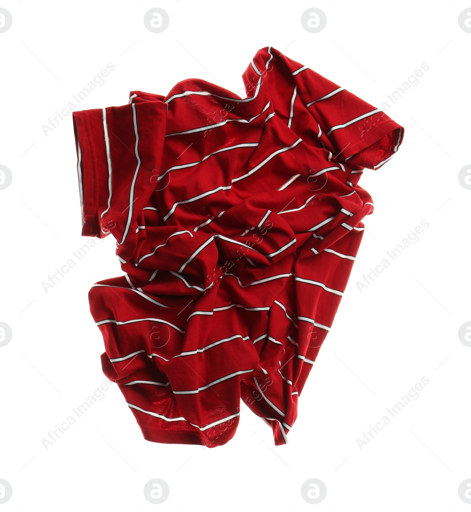 Photo of Rumpled red striped shirt isolated on white