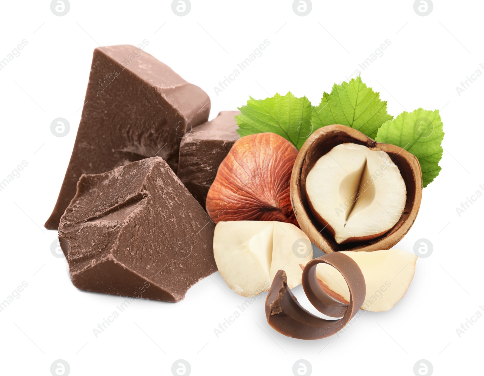 Image of Milk chocolate and hazelnuts isolated on white