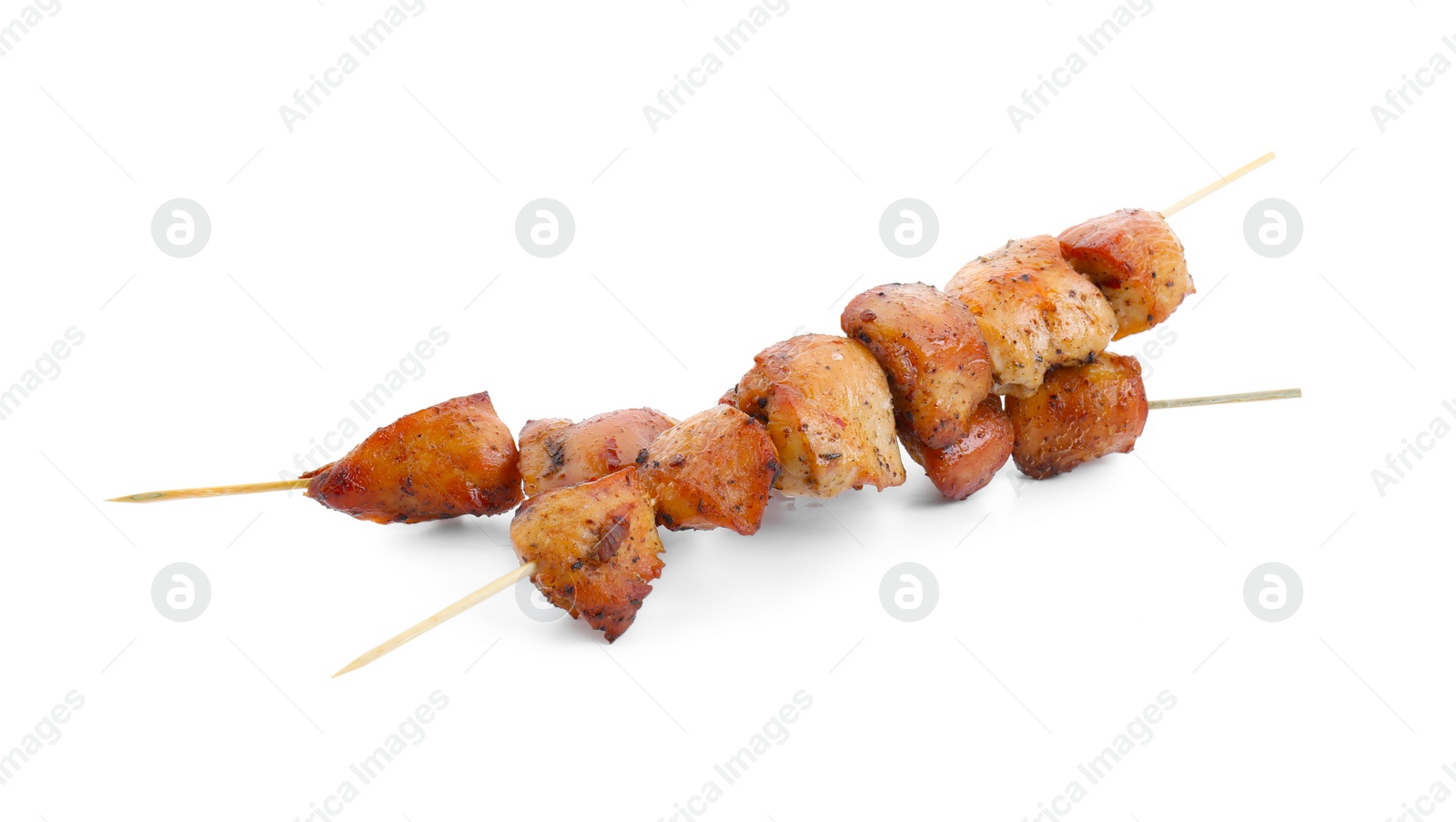 Photo of Delicious fresh shish kebabs isolated on white