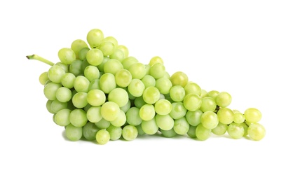 Photo of Bunch of green fresh ripe juicy grapes isolated on white