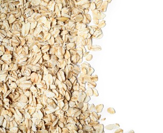 Photo of Raw oatmeal on white background, top view