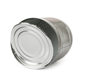 Open shiny tin can isolated on white