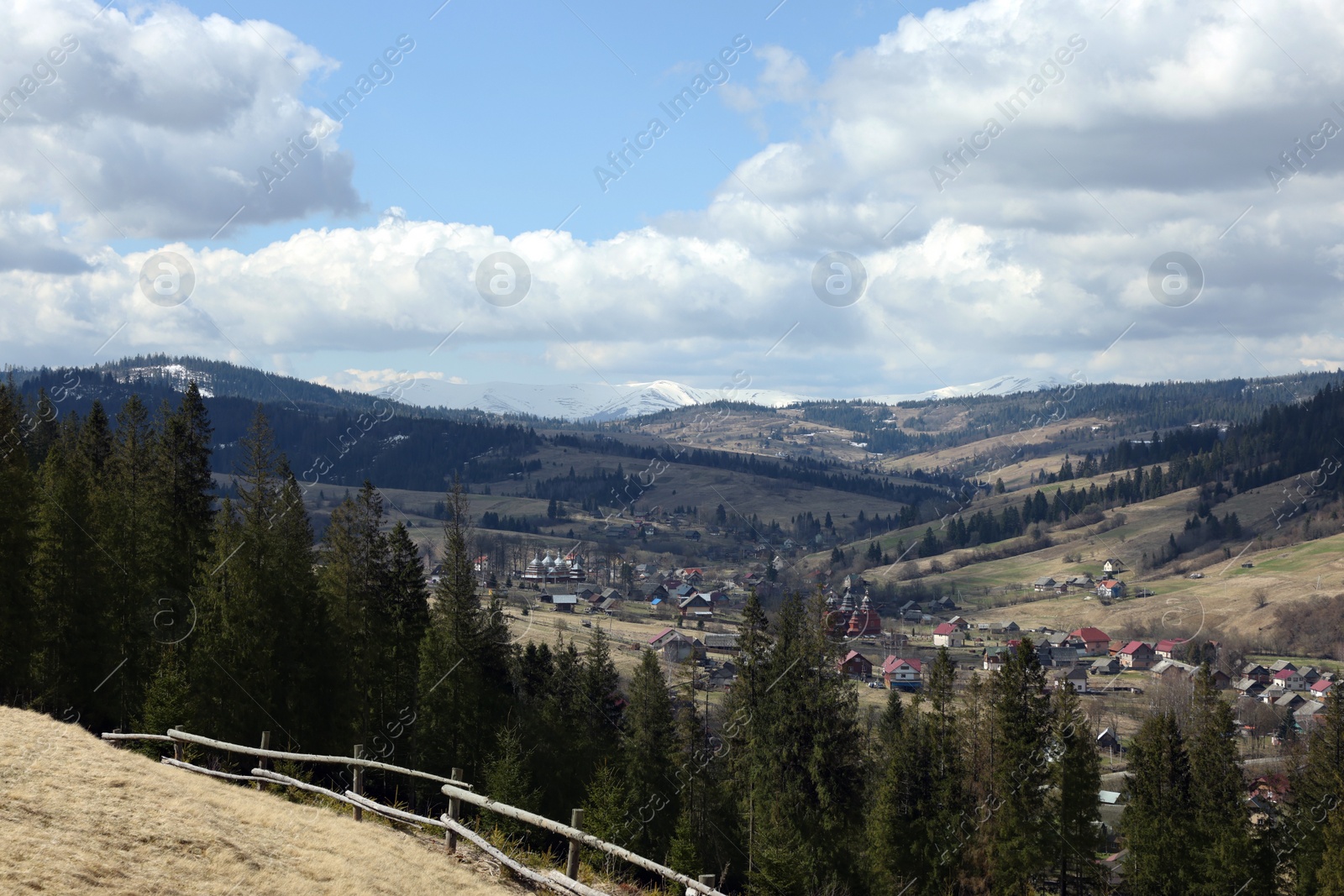 Photo of Picturesque landscape with forest and village in mountains