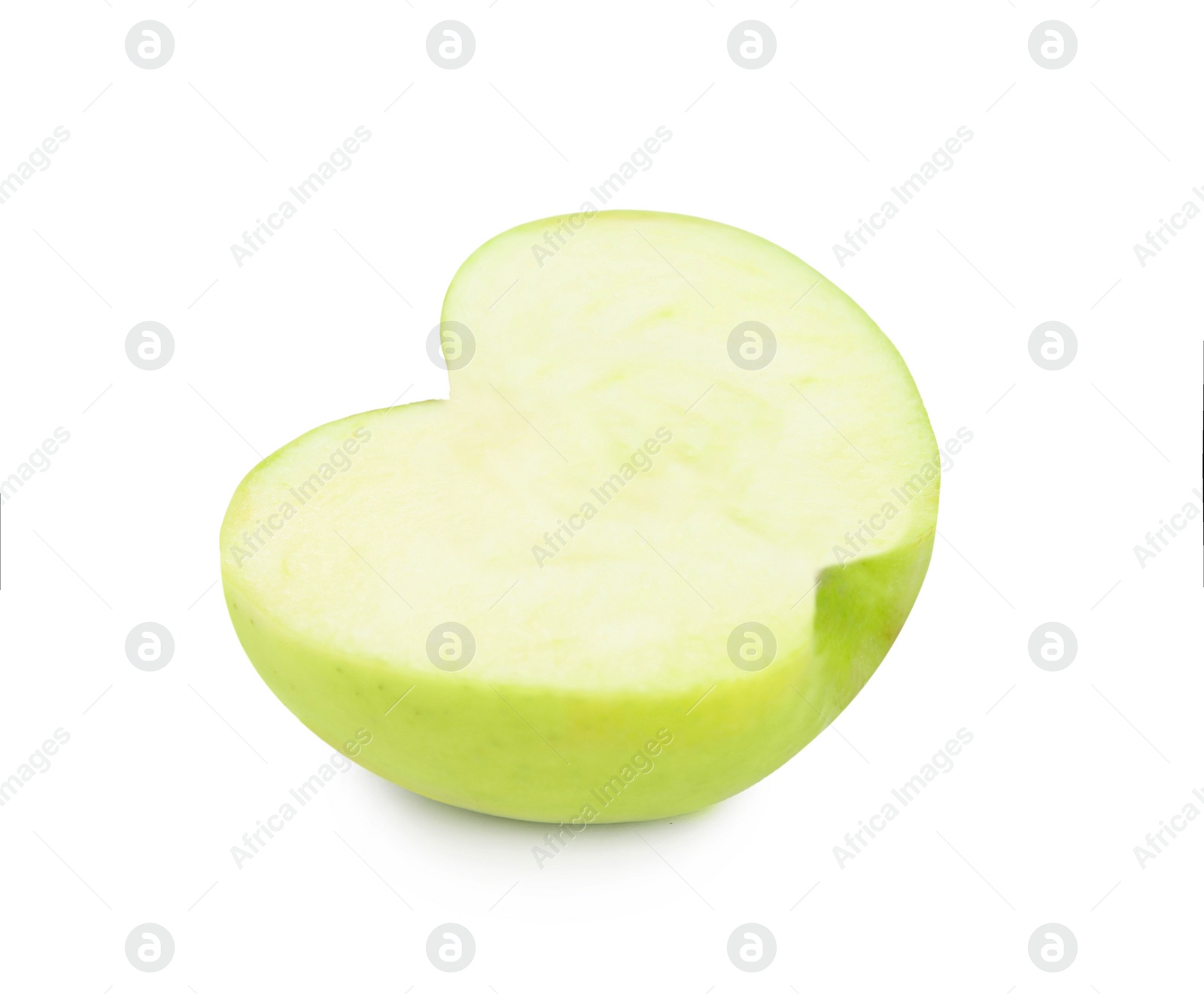 Photo of Half of fresh green apple on white background