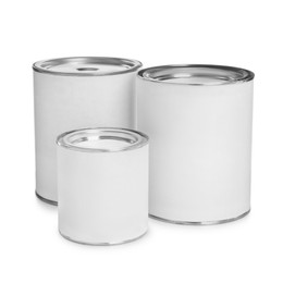 Closed blank cans of paint isolated on white