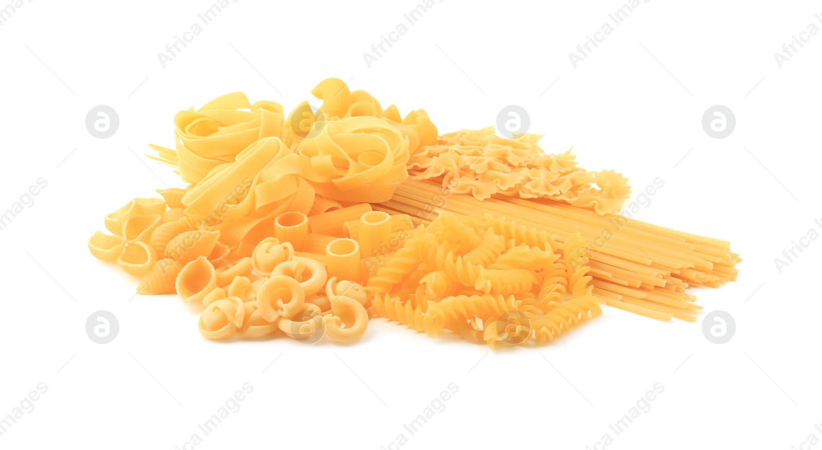 Photo of Different types of pasta isolated on white