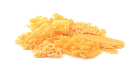Different types of pasta isolated on white