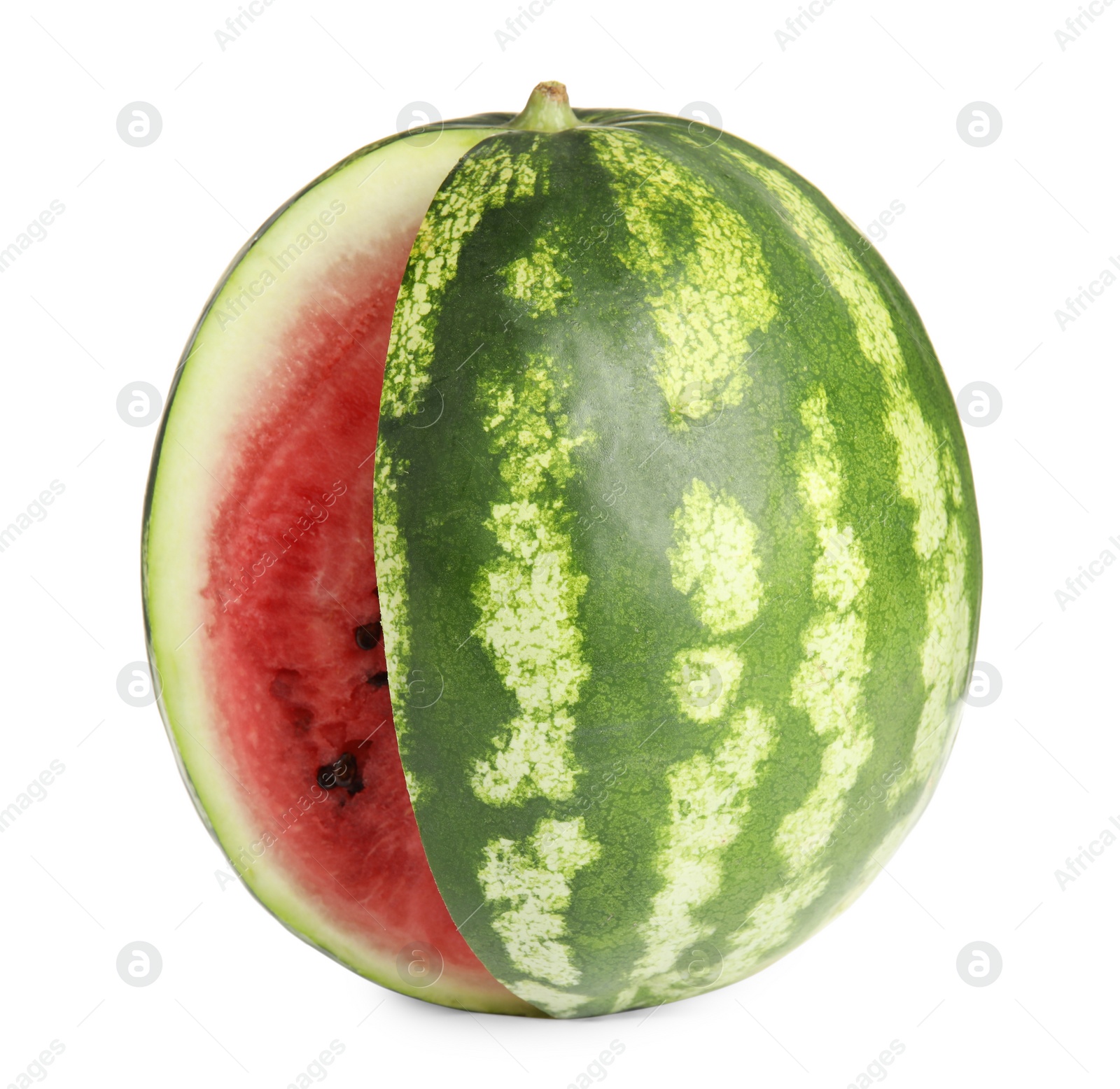 Photo of Cut delicious ripe watermelon isolated on white