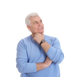 Photo of Portrait of handsome mature man on white background