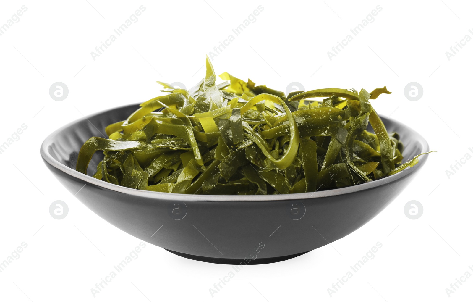 Photo of Fresh laminaria (kelp) seaweed in bowl isolated on white