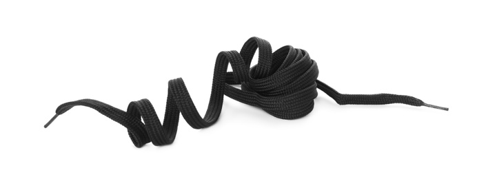 Photo of Long black shoe lace isolated on white